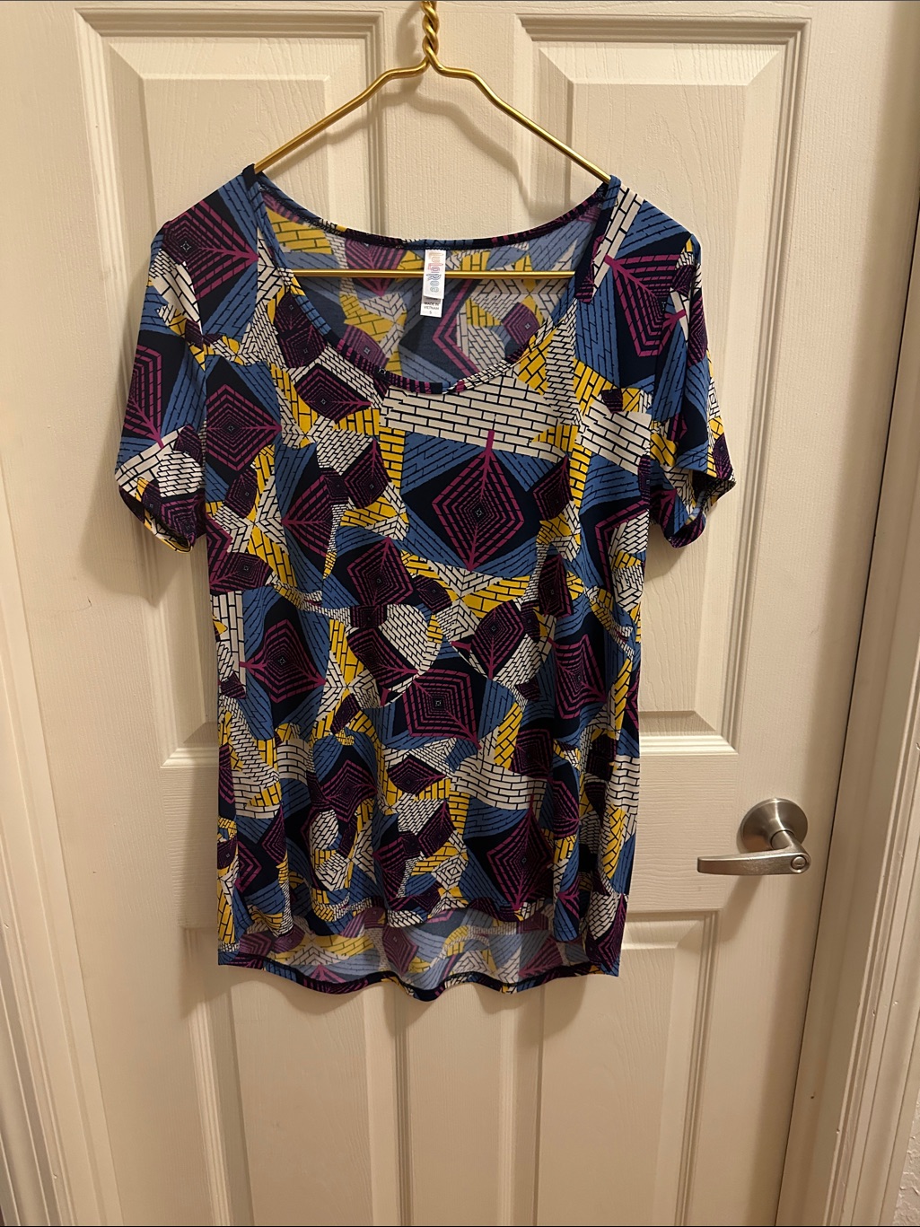 Lularoe Geometric Scoop Neck Tee - Blue/Purple/Yellow/White
